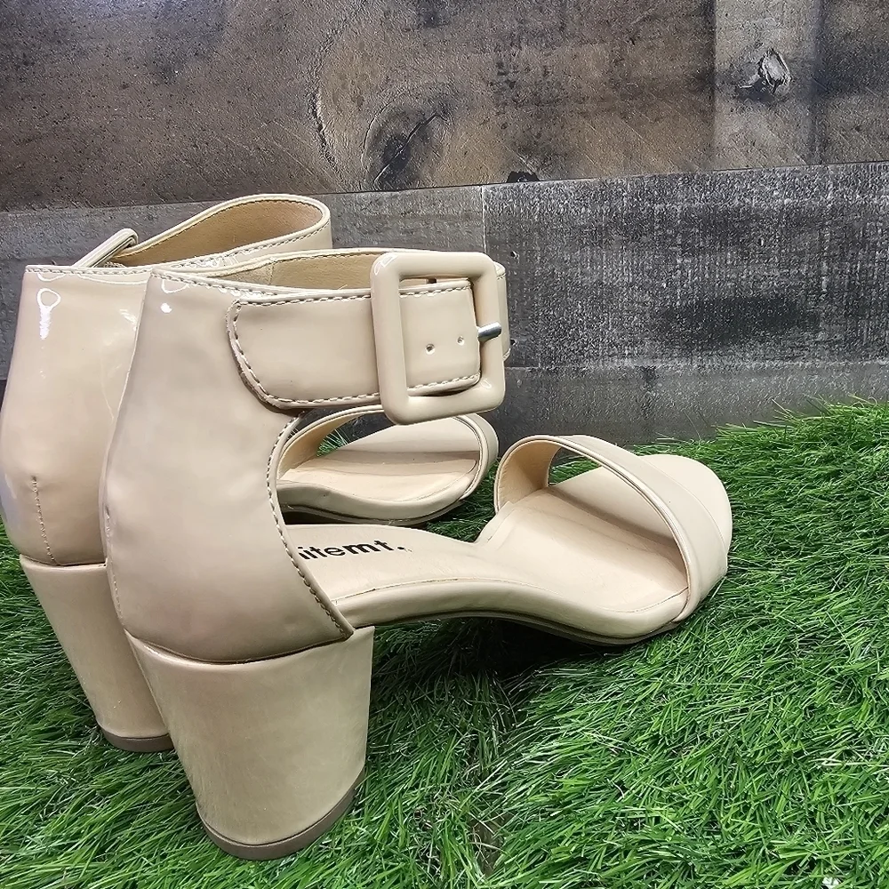 Whitemt. Patent Leather Block Heel Sandals